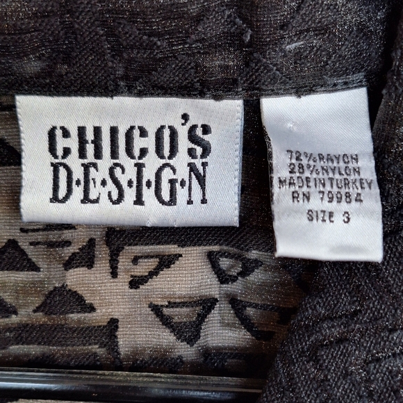 Chico's Design Black Lace Sheer Button Front Shirt Sz3 3/4Sleeves Collar V Neck - Picture 3 of 8